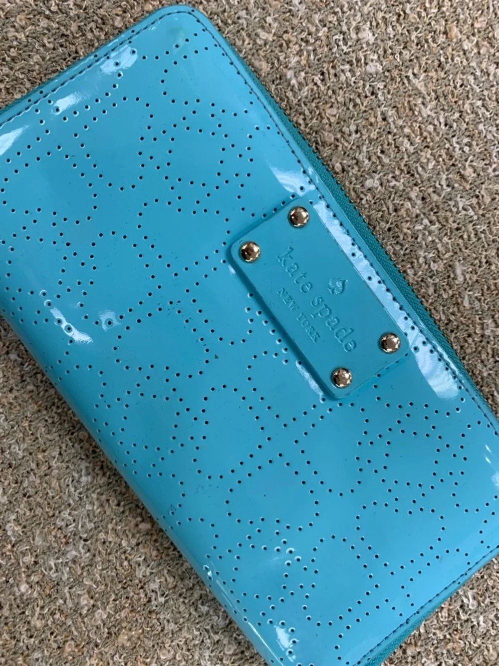 kate spade Turquoise Patent Zip-Around Wallet with Perforated Detail - Picture 8 of 10